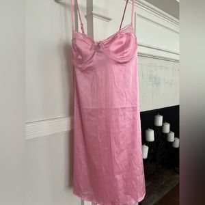 PrettyLittleThing Pink Satin Lace Cup Detail Slipdress.